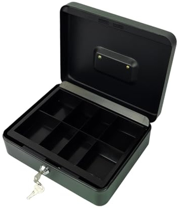 Caja de metal para plata con inserto extraíble, 8 compartimentos para piezas, con llave HD-CB25-8