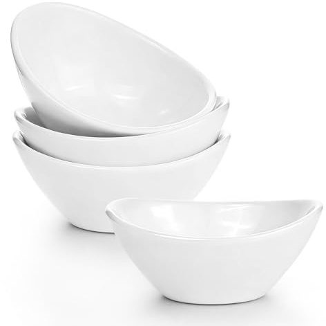Aleker 4-Piece Set White Ceramic Dipping Bowls,90ml Dip Bowls Small Serving Bowls White Ramekins Nibbles Bowls Soy Sauce Dish for Dips,Side Dishes,Snack,Pudding & Ice Cream Microwave Dishwasher Safe