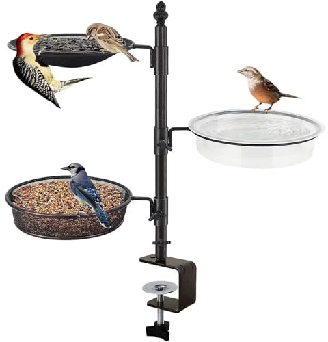 Oxtxuzdm Mangeoire à oiseaux en métal avec balustrade et rampes - Plateau rotatif pour une observation facile - Mangeoire à oiseaux pour l'extérieur