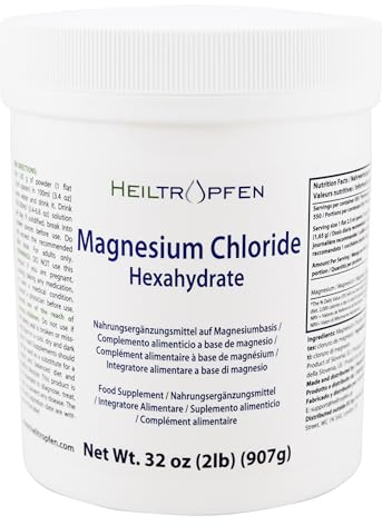 Cloruro di magnesio esaidrato 907 g - 2 libbre | ingredienti di grado farmaceutico | polvere di cristallo | 100% commestibile - Muscolare sollievo dal dolore | Heiltropfen®