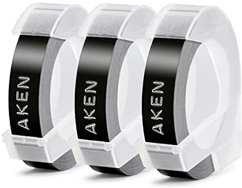 3x Aken kompatibel mit Prägeband Schwarz als Ersatz für Dymo Prägeband 9mm Weiß auf Schwarz 3D für Dymo Omega Junior Prägegerät, für Omega Etikettenband Schwarz