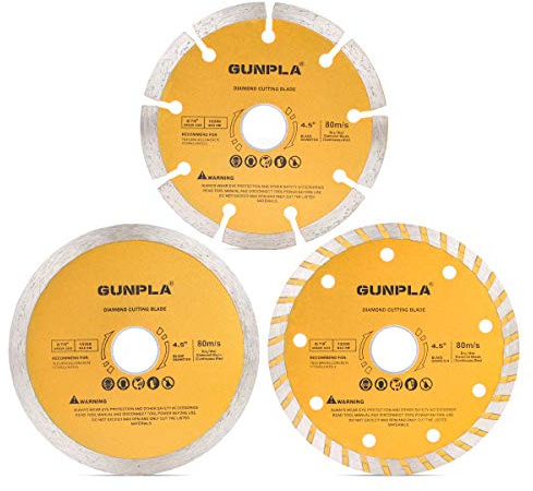 Gunpla 3 Pieces 4-1/2 inch Diamond Cutting Blade Continuous Segmented Turbo Rim Dry Wet Circular Saw Cutter Angle Grinder Disc 7/8 inch Arbor with Reducing Ring 5/8 inch for Tile Masonry