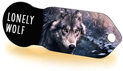 Einkaufswagenlöser ® Lonely Wolf/Entriegler für Einkaufswagen – inkl. 1 Jahr Schlüsselfundservice/Einkaufswagenchip abziehbar/Einkaufschip zum rausziehen/Schlüsselanhänger Metall / 1 Stück