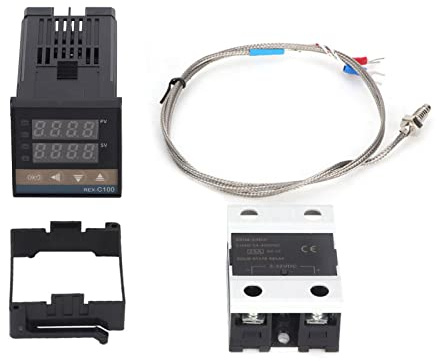 REX-C100 PID Temperaturregler 110-240V AC Digitaler Thermostat mit K-Typ Thermoelement SSR Relais für Heizung Inkubator Ofen 0-400°C