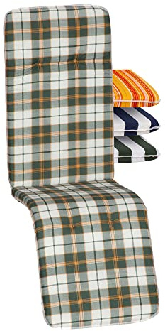Beo Relaxsessel Auflage Waschbar Bali | Made in EU nach Öko-Tex Standard | Atmungsaktive Relaxstuhl Auflage mit Gummi-Halteband | UV-beständige Liegestuhl Auflage in Beige-Grün Kariert