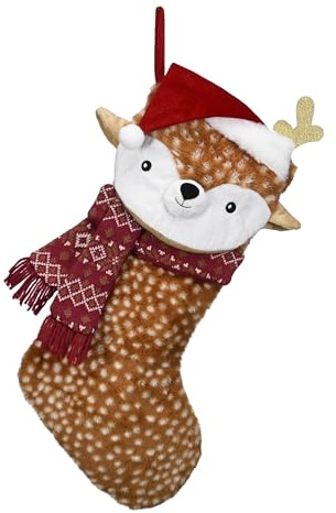 Valery Madelyn Christmas Stockings Decorations, 21 Inch Fabric Red Brown Sika Deer Cute Plush Personalized Fireplace Hanging Ornament for Holiday Xmas Party Decor