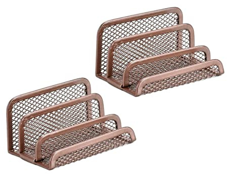 Hoshen Visitenkartenhalter aus Metallgeflecht, dreistöckig, für den Schreibtisch, Visitenkarten-Display (Roségold, 2 Stück)