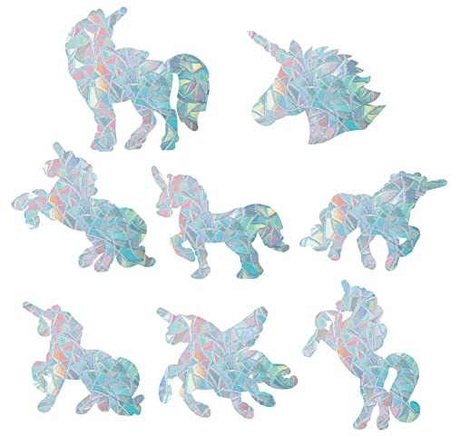 GORGECRAFT 16 STÜCKE Einhorn-Fensteraufkleber Anti-Kollisions-Regenbogen-Fensteraufkleber Für Vogelschlag-Aufkleber, Nicht Klebende Prismatische Vinylfolie, Heimdekoration Für Schiebetüren, Fenster