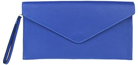 Girly Handbags Italienische Damen-Clutch mit Umschlag aus echtem Leder Königsblau