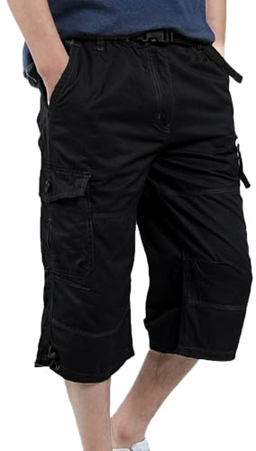 YAOBAOLE Cargohose Herren mit Gummizug Freizeithose Sommer Dreiviertel Cargo Shorts Bundeswehr Hose Männer Capri Pants Schwarz XL