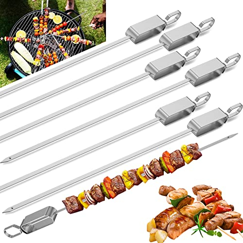 Keyohome Brochetas para barbacoa, 10 unidades, 43,4 cm, acero inoxidable con deslizador, accesorios para barbacoa, brochetas de metal para pinchos de carne, verduras, hogueras, barbacoas, barbacoas al
