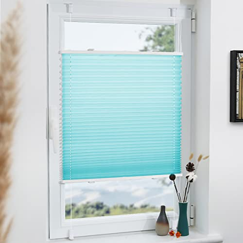 Grandekor Plissee Klemmfix ohne Bohren Türkis 60x110cm(BxH) Plissees lichtdurchlässig Blickdicht Jalousien ohne Bohren Fensterrollo Klemmrollos Sonnenschutz Sichtschutz Faltrollo Rollos für Fenster