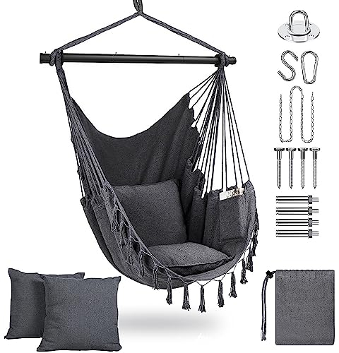 Hängesessel Hängeschaukel Hängestuhl mit 2 Kissen & Tasche, Übergroßer Hängesessel Kinder & Erwachsene max 330 lbs, Hängematte Indoor & Outdoor Schaukelstuhl für Wohn- Schlafzimmer Garten Terrasse