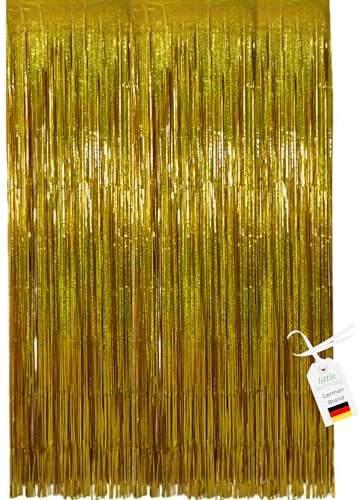 little Birthday Lametta Vorhang, Gold, 1x2m | Glitzer, Party Vorhang, Foto Fotowand Hintergrund, Folien Fransen Deko