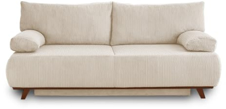 Bestmobilier Cristal - 3-Sitzer Sofa - Schlaffunktion und Bettkasten - aus cordsamt Beige