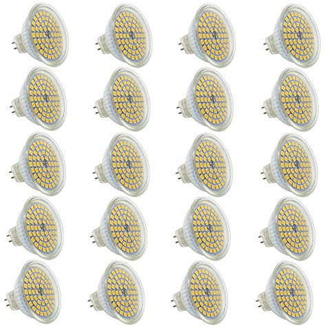 Mengjay 20 Stück GU5.3 MR16 Led Lampe 12V Warmweiß 3W,25W GU5,3 Halogenlampe Äquivalent,GU 5.3 Sockel Glühlampen,Hohe Kompatibilität, 3000K,50mm Durchmesser,Aluminium,320LM