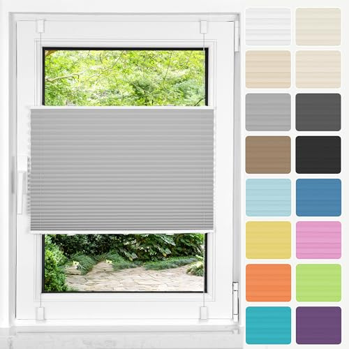 HOMEDEMO Plissee ohne Bohren Klemmfix, B115 x H180 cm Grau, Faltrollo Plisseerollo Jalousie für Tür & Fenster Blickdicht Sichtschutz Sonnenschutz Rollo