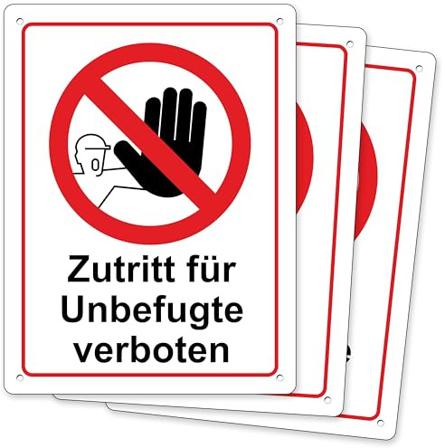 Pubblimania 3 Zutritt für Unbefugte verboten Schild 30x20 cm Aluminiumverbundplatte 3mm stark (3 Zutritt für Unbefugte verboten)