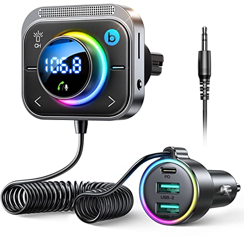 JOYROOM 66W Bluetooth 5.4 Adapter Auto【Bass Boosted & Hi-Fi】Musik FM Transmitter Auto Bluetooth【30W PD & 2*18W QC 3.0】Freisprechanlage Autoladegerät Zigarettenanzünder Unterstützung Aux & TF Karte