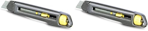 Stanley Cutter-Messer InterLock 1-10-018 (18 mm Klingenbreite, 165 mm Klingenlänge, Metall-Korpus mit patentierter InterLock-Verbindung, einfacher, werkzeugloser Klingenwechsel) (Packung mit 2)