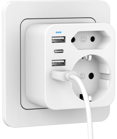 Enchufe Múltiples Pared con 1 Tipo C y 3 Puertos USB(3.4A), Ladron Enchufes con 2 Tomas de CA, Regletas Enchufes USB para Oficina, Habitación y Cocina, Compatible con Teléfono (grey)
