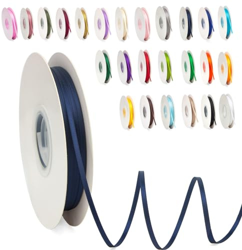 Satinband Navy Blau 3mm, 91m Satinbänder Schleifenband Dekoband Doppelseitig Geschenkband Geschenkverpackung Bänder zum Luftballons Blume Handgefertigt Wide Satin Ribbon 0.3CM for Wedding Car