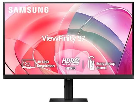 Samsung 27 (68.47cm) 4K ViewFinity S7 Monitor|UHD 3840 x 2160|IPS Panel|350nits|1.07 Billion Colors|Ports-HDMI,DP,Headphone|PIP|PBP|HDR10|Easy Setup Stand|Eye Care Technology|LS27D700EAWXXL|Black