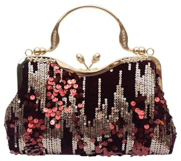 CORIOS Vintage 1920s Pailletten Abendtasche Damen Samt Clutch Tasche Hochzeit Brautbörse Handtasche Elegante Diamant Schultertasche Glänzend Strass Portemonnaie Tasche Kette Umhängetasche Weinrot