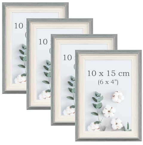 YoHyien Bilderrahmen 10x15 4er Set, Freistehende Fotorahmen 15x10 für Den Schreibtisch, Bilder Rahmen mit Plexiglas zur Wandmontage, Picture Photo Frame for Wall (Salbeigrün, 10 x 15 cm)