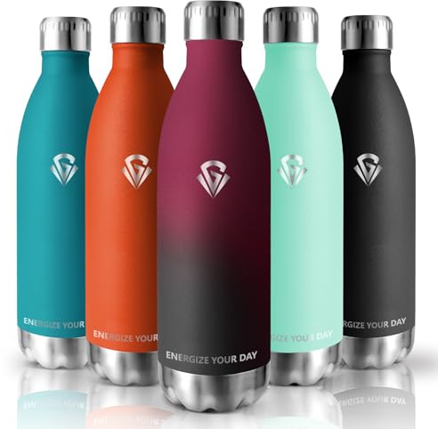 Grsta Gourde Isotherme 1l, Gourde Sport Sans BPA, Bouteille Isotherme Anti Fuite, Double Paroi Isolante, Metal pour adulte, Facile à Transporter, pour Yoga, Randonnée, Outdoor, Camping