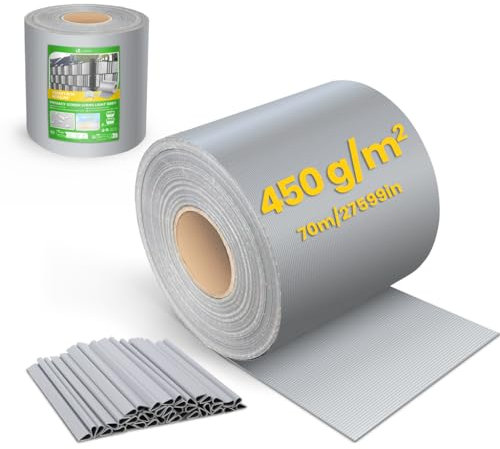 VOUNOT® PVC Sichtschutzstreifen für Doppelstabmatten 70m x 19cm, 40 Befestigungsclips, Sichtschutz Zaunfolie für Stabmattenzaun, Gartenzaun, Zaun, Hellgrau
