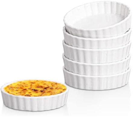 Lnfxkvva Ramequines de crema brulee de 5 onzas, moldes redondos estriados para quiche, aptos para horno, para hornear, soufflé, ramequines, paquete de 6