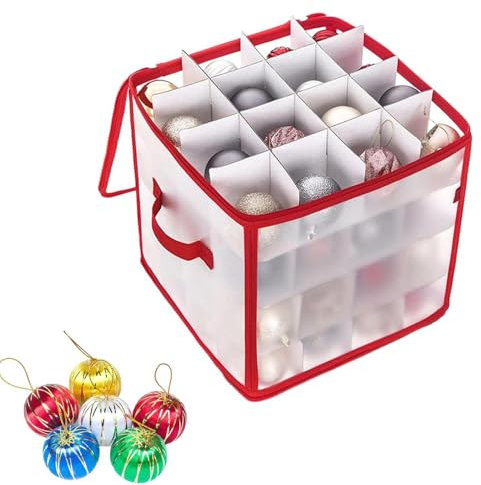 Aufbewahrungsbox für Weihnachtskugeln mit Abnehmbar Trennwänden, 64 Kugel Aufbewahrungsbeutel Weihnachtsdeko Aufbewahrungsbehälter, Weihnachtsschmuck Aufbewahrungstasche mit Griff und Deckel