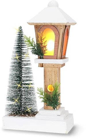 Spetebo LED Holz Laterne warm weiß mit Tannenbaum - 37 cm - Weihnachts Deko Leuchte Batterie betrieben - Advent Winter Tisch Fenster Dekoration Standleuchte Stehlampe Stimmungslicht