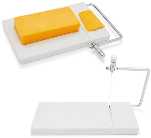 Yokawe Cheese Slicer with Marble Cutting Board, Stainless Steel Wire Cutter for Cheese Blocks, Ideal for Mozzarella, Parmesan, and Butter White