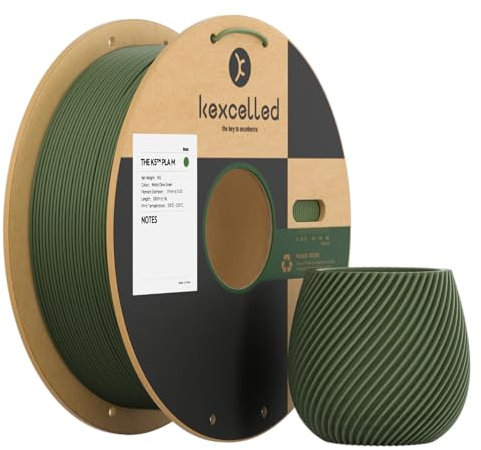kexcelled PLA Matte Olivgrün 1,75mm +/-0,03mm, Matt Textur Finish Farbe, Ästhetische Materialien für FDM 3D Druck, 1kg Rolle Spule