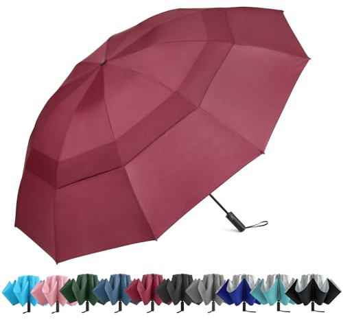 G4Free Golfparaply, reseparaply, vändbart,, kompakt, bärbart paraply, vindtätt regnparaply med 10 ribbor, dubbel baldakin, automatisk öppning/stängning, för kvinnor 107 cm (42 tum) (vinröd)