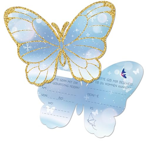 BIROYAL Schmetterling Einladungskarten Kindergeburtstag Mädchen, 12 Stück Geburtstagseinladungen Mädchen, 125x91mm - 300g Papier, Hochwertige Umschläge, für Kindergeburtstag Party