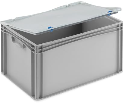 DIE BOX FABRIK Stabile Aufbewahrungsbox mit Deckel stapelbare Plastikbox Kunststoffbox Kiste in 12 Größen für Anwendungen wie Haushalt, Lager, Transport oder Industrie (60x40x33 cm)