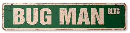 BUG MAN Vintage Street Sign Metal Plastic insect pest control exterminator guy