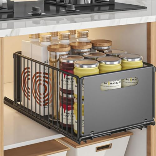 Tiroir télescopique extensible, étagères de rangement extensibles pour armoires de cuisine, étagères coulissantes, sans perçage ni clouage, noir, 1 pièce, 37,5 x 24,5 x 10 cm