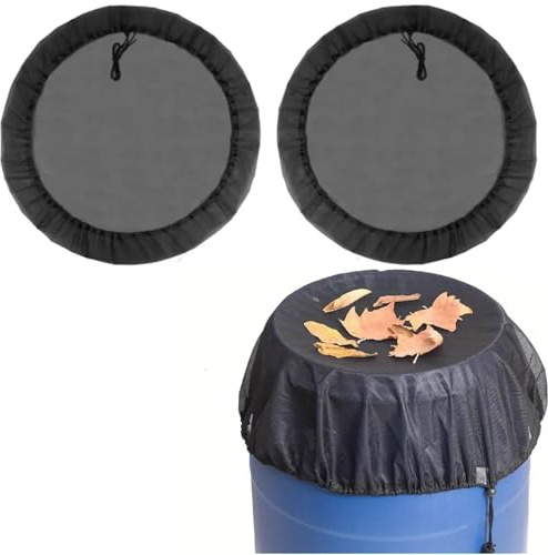 Outddor Rain Barrel Cover,Ompinda 2 Pack Mesh Water Collection Bucket Yarn Cover with Drawstring Buckets Protector Screen for Preventing Mosquito,Fallen Leaves (95cm)