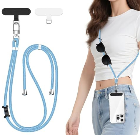 ivoler Crossbody Phone Lanyard Adjustable Neck Strap with Secure Patch Holder, Compatible with Most Smartphones – Durable, Hands-Free, Anti-Theft, Multifunctional with Earbud/Glasses Hook - Sky Blue