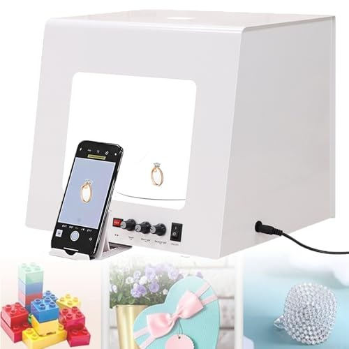 JIANGYUXINLI Mini fotostudio ljuslåda | set för fotograferingsbox för smycken | roterande dimbar softbox | för fotografering av smycken, små hantverk och andra produkter