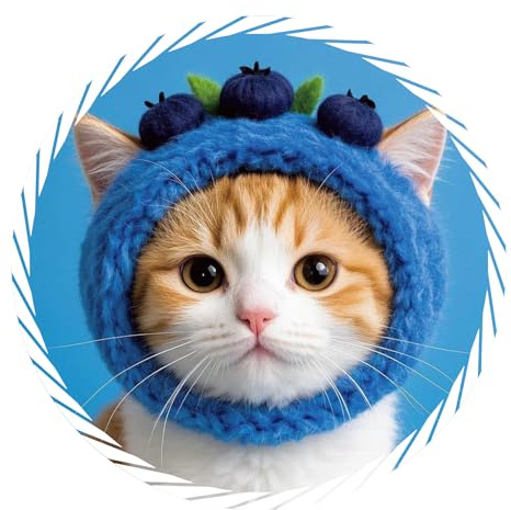 Katze Foto Auto Aufkleber mit Blaubeere Mütze PVC Sticker | Niedliche Katze mit Blaubeermütze für kreative Accessoires