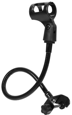 Black Gooseneck Microphone Bracket Clip-on Stand Accessory | Iron Spray-painted Finish, Hands-free Use, Adjustable Design, Wide Microphone Compatibility, Radio and Tv Station
