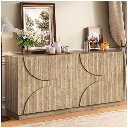 Wyibwy Aparador multifuncional 160 x 40 x 80 cm, mueble de cocina con puertas dotadas de muelles de alta calidad y estantes flexibles, aparador de salón, mueble contenedor de madera natural