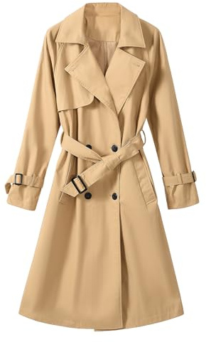 Tuopuda Trench Donna Primaverile Autunnale, Cappotto Doppiopetto Lungo Classico Antivento, Giacca a Maniche Lunghe Trenchcoat Cappotti Mantello Windbreaker Giacche con Tasche, Kaki, L