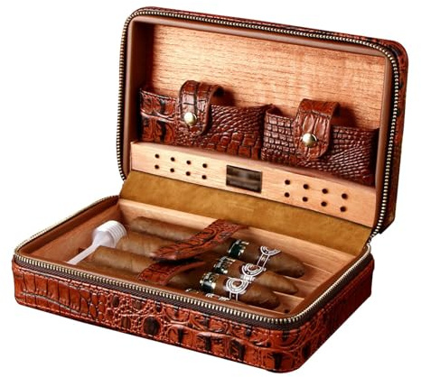 Cigarrfodral, Cigarrförvaringslåda, Resehumidor, 1 st bärbart nötskinnfodral for 4 fingrar med dragkedja
