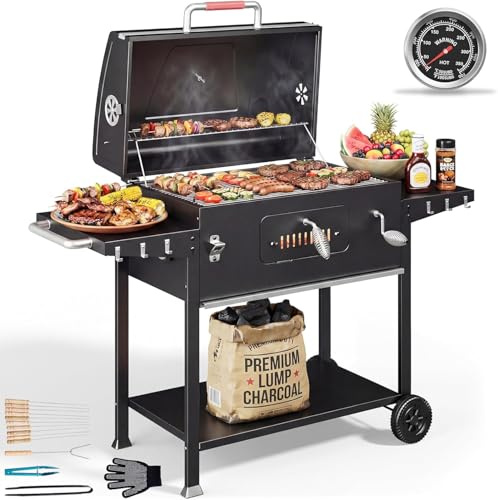 Devoko Barbecue au Charbon de Bois XXL, Barbecue à Charbon, Barbecue Portable pour Jardin/Camping/Extérieur, Inclus Grille de Barbecue 71 x 43 cm/Thermomètre/Pince de Cuisine/Gants de Barbecue